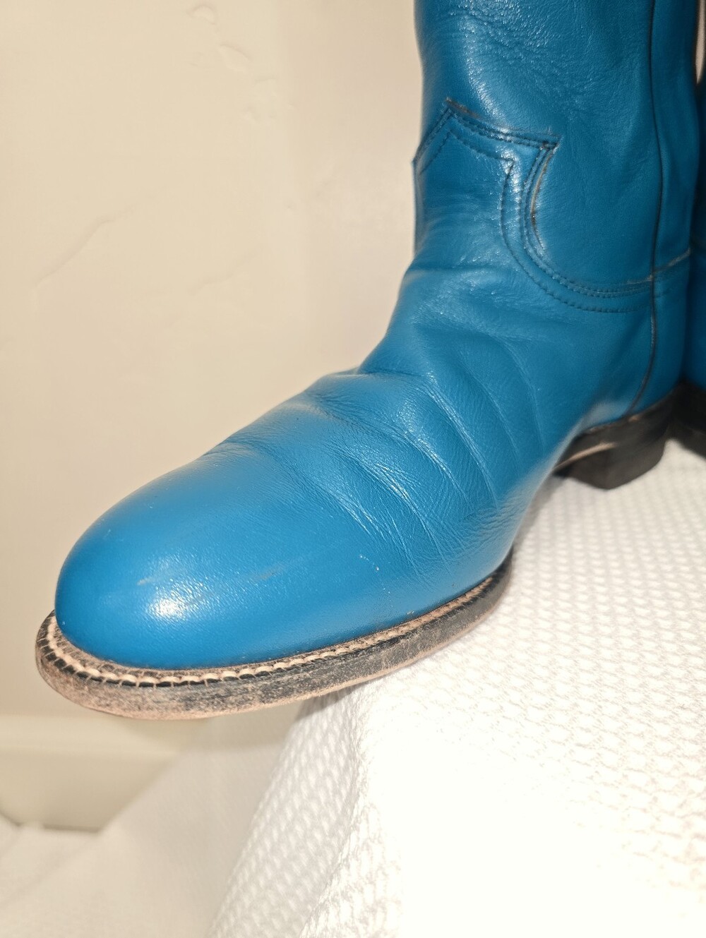 JUSTIN Womens Cowboy Boots Turquoise Leather Western Riding Ropers Size 8 B Vtg - Picture 6 of 10